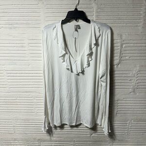 ASOS Maternity White Ruffle Long Sleeve‎ Blouse Ruffle Cuffs Size 16